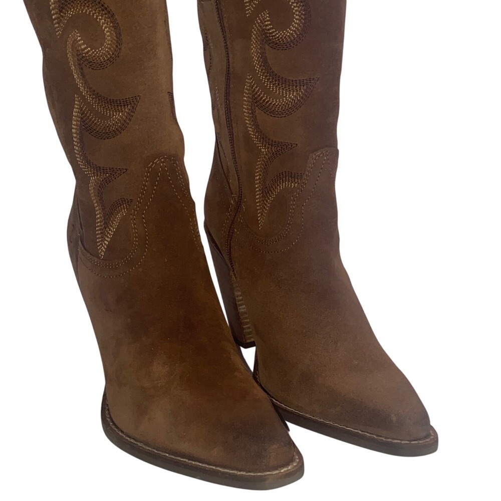 Dingo Whiskey Brown Suede Over The Knee Western Cowboy Boots‎ Pointed Toe Heel - Picture 3 of 12